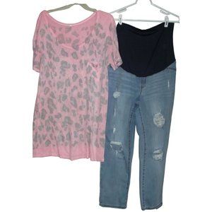 Maternity Jeans & Sweater (Sophia Jeans 12)Blush Sweater Large pink animal print